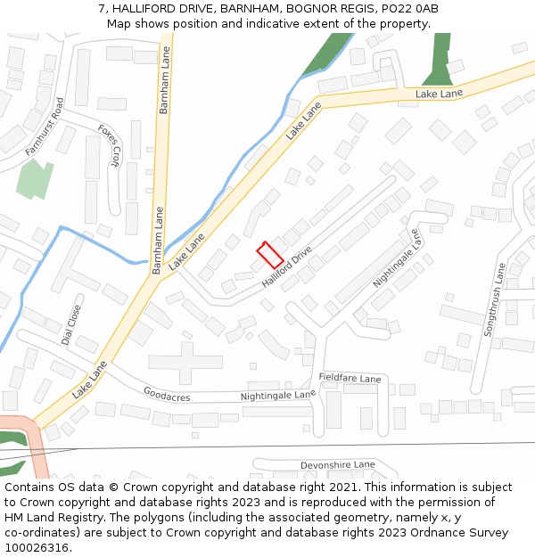 7, HALLIFORD DRIVE, BARNHAM, BOGNOR REGIS, PO22 0AB: Location map and indicative extent of plot