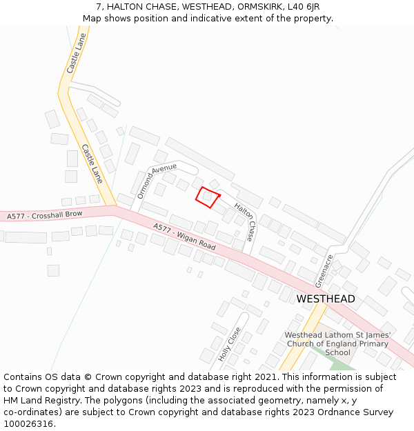 7, HALTON CHASE, WESTHEAD, ORMSKIRK, L40 6JR: Location map and indicative extent of plot