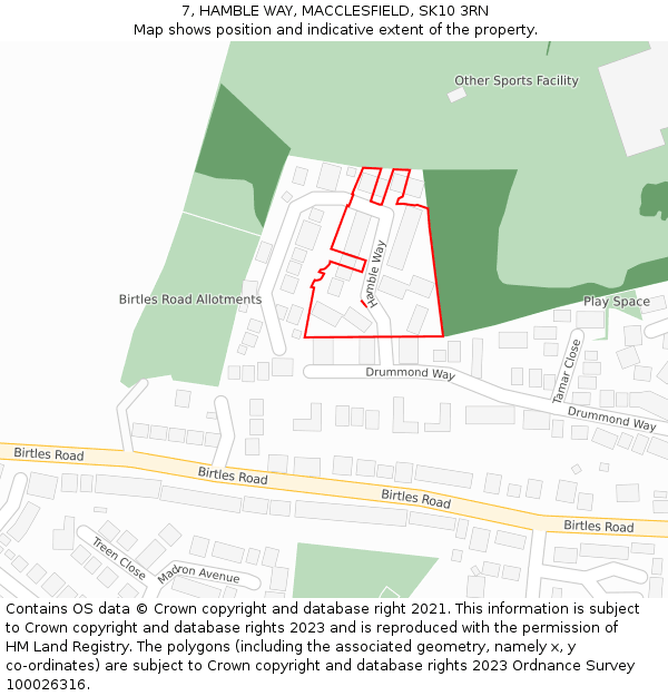 7, HAMBLE WAY, MACCLESFIELD, SK10 3RN: Location map and indicative extent of plot