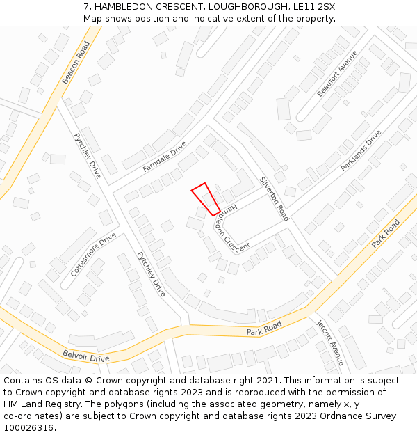 7, HAMBLEDON CRESCENT, LOUGHBOROUGH, LE11 2SX: Location map and indicative extent of plot