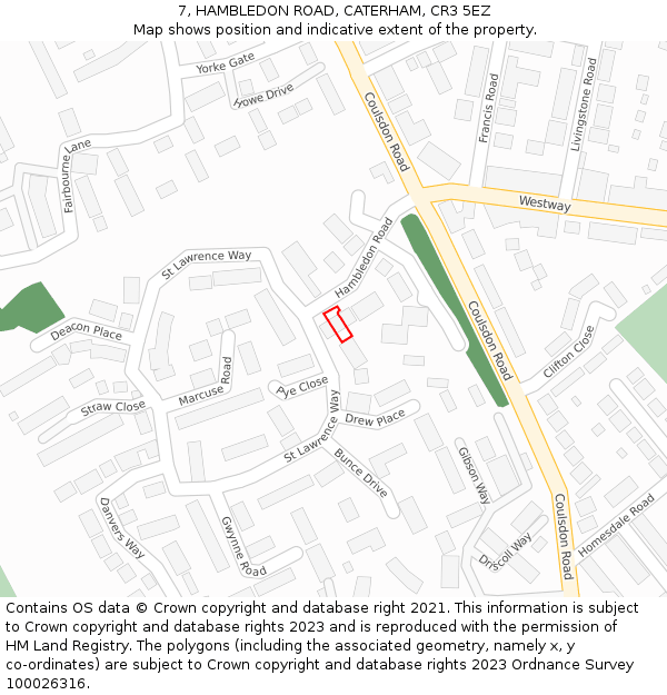 7, HAMBLEDON ROAD, CATERHAM, CR3 5EZ: Location map and indicative extent of plot