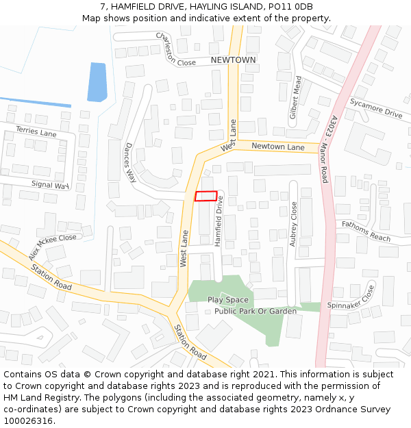 7, HAMFIELD DRIVE, HAYLING ISLAND, PO11 0DB: Location map and indicative extent of plot
