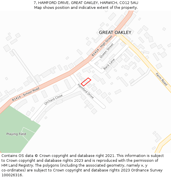 7, HAMFORD DRIVE, GREAT OAKLEY, HARWICH, CO12 5AU: Location map and indicative extent of plot