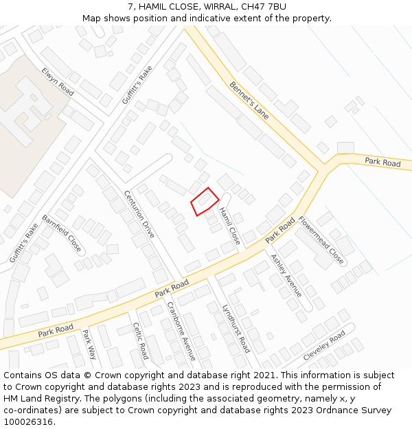 7, HAMIL CLOSE, WIRRAL, CH47 7BU: Location map and indicative extent of plot