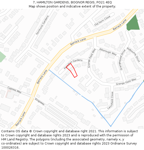 7, HAMILTON GARDENS, BOGNOR REGIS, PO21 4EQ: Location map and indicative extent of plot