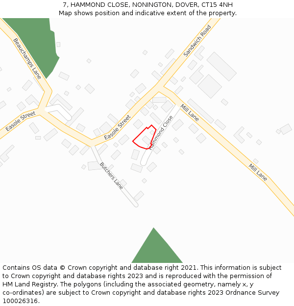 7, HAMMOND CLOSE, NONINGTON, DOVER, CT15 4NH: Location map and indicative extent of plot