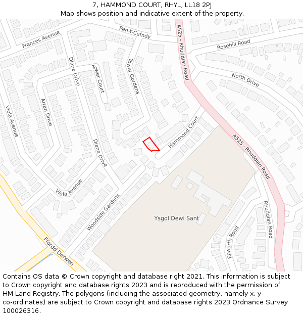 7, HAMMOND COURT, RHYL, LL18 2PJ: Location map and indicative extent of plot