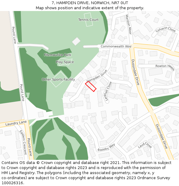 7, HAMPDEN DRIVE, NORWICH, NR7 0UT: Location map and indicative extent of plot