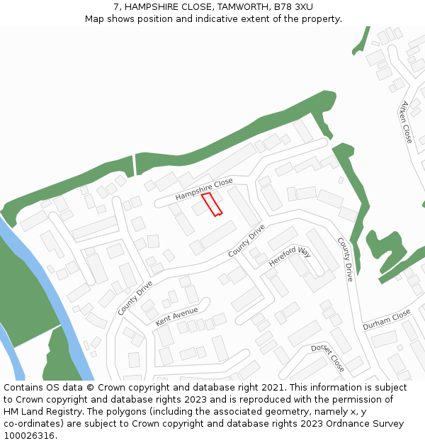 7, HAMPSHIRE CLOSE, TAMWORTH, B78 3XU: Location map and indicative extent of plot