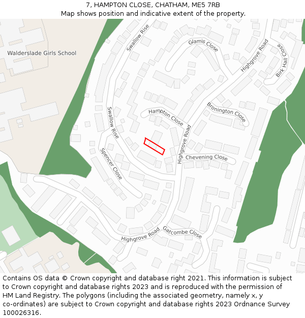 7, HAMPTON CLOSE, CHATHAM, ME5 7RB: Location map and indicative extent of plot