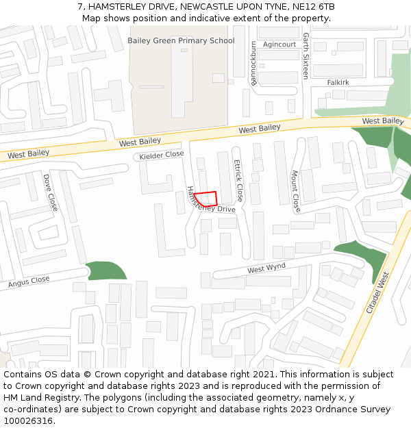 7, HAMSTERLEY DRIVE, NEWCASTLE UPON TYNE, NE12 6TB: Location map and indicative extent of plot