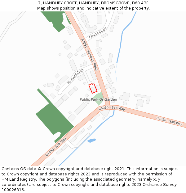 7, HANBURY CROFT, HANBURY, BROMSGROVE, B60 4BF: Location map and indicative extent of plot