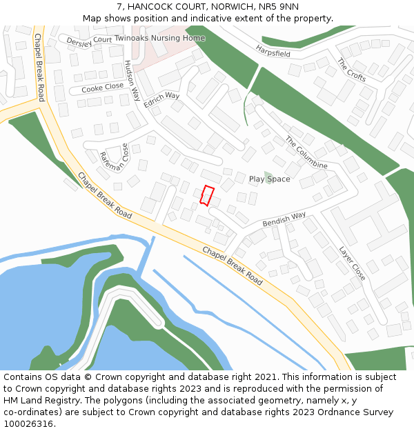 7, HANCOCK COURT, NORWICH, NR5 9NN: Location map and indicative extent of plot