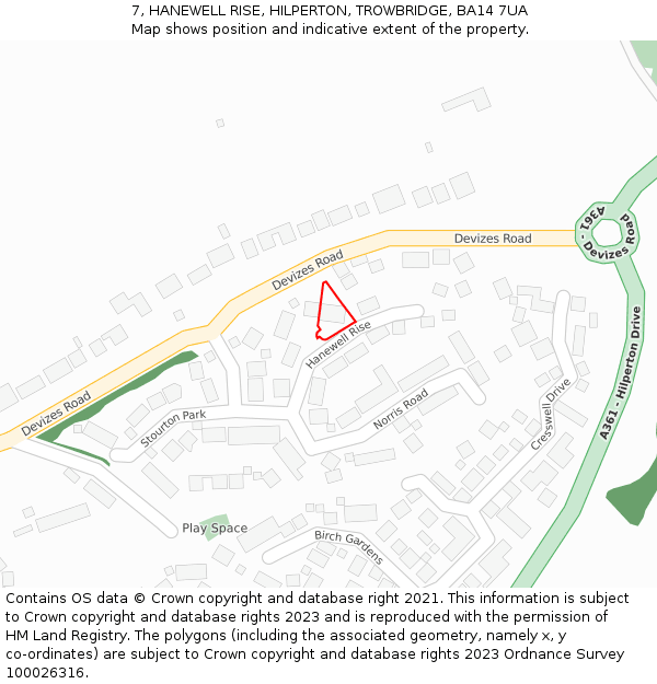 7, HANEWELL RISE, HILPERTON, TROWBRIDGE, BA14 7UA: Location map and indicative extent of plot