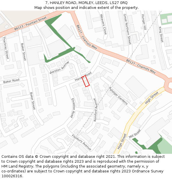 7, HANLEY ROAD, MORLEY, LEEDS, LS27 0RQ: Location map and indicative extent of plot