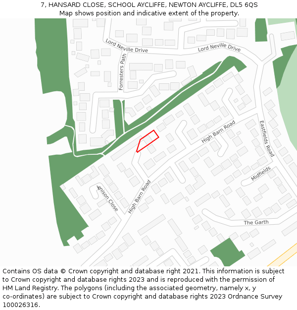 7, HANSARD CLOSE, SCHOOL AYCLIFFE, NEWTON AYCLIFFE, DL5 6QS: Location map and indicative extent of plot