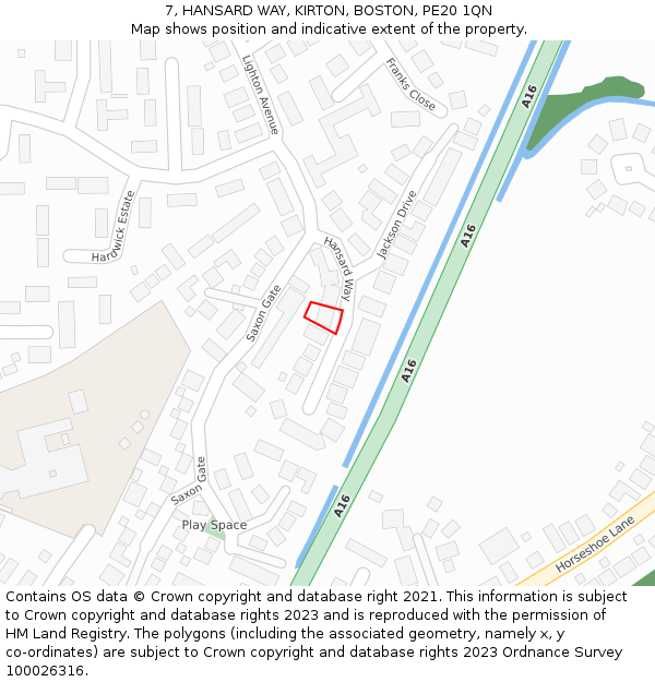 7, HANSARD WAY, KIRTON, BOSTON, PE20 1QN: Location map and indicative extent of plot