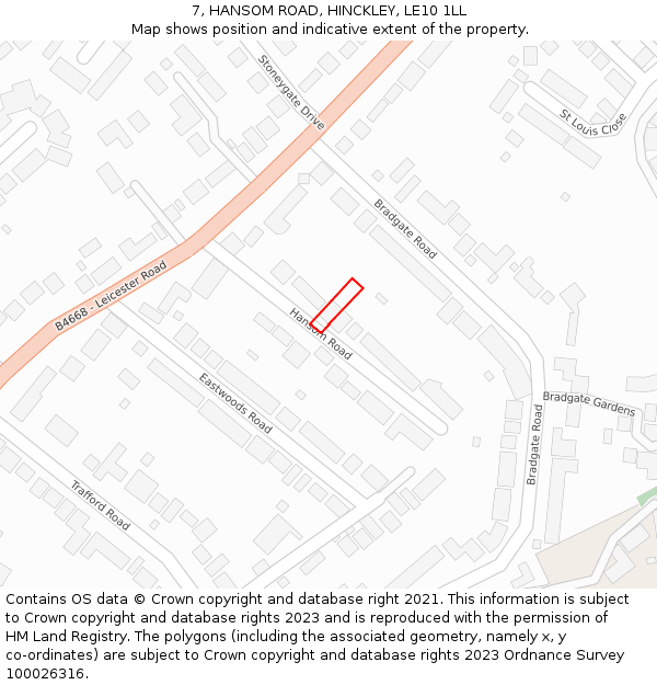 7, HANSOM ROAD, HINCKLEY, LE10 1LL: Location map and indicative extent of plot