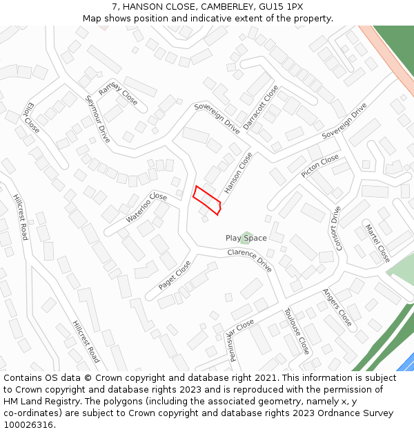 7, HANSON CLOSE, CAMBERLEY, GU15 1PX: Location map and indicative extent of plot