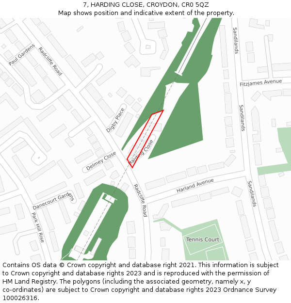 7, HARDING CLOSE, CROYDON, CR0 5QZ: Location map and indicative extent of plot
