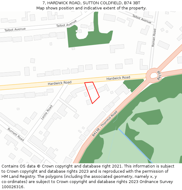 7, HARDWICK ROAD, SUTTON COLDFIELD, B74 3BT: Location map and indicative extent of plot