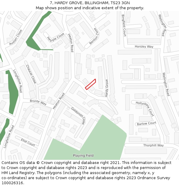 7, HARDY GROVE, BILLINGHAM, TS23 3GN: Location map and indicative extent of plot