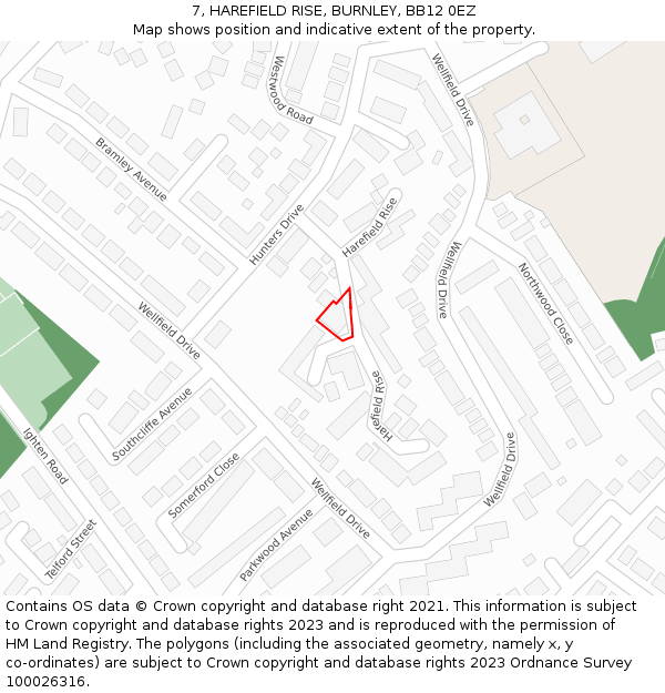 7, HAREFIELD RISE, BURNLEY, BB12 0EZ: Location map and indicative extent of plot