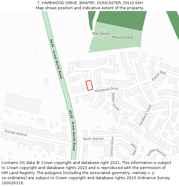 7, HAREWOOD DRIVE, BAWTRY, DONCASTER, DN10 6XH: Location map and indicative extent of plot