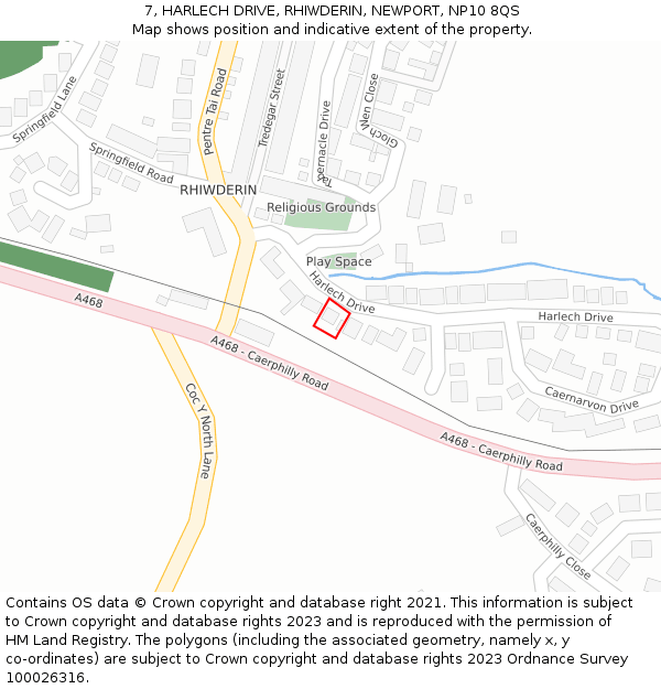 7, HARLECH DRIVE, RHIWDERIN, NEWPORT, NP10 8QS: Location map and indicative extent of plot