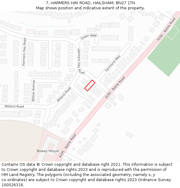 7, HARMERS HAY ROAD, HAILSHAM, BN27 1TN: Location map and indicative extent of plot
