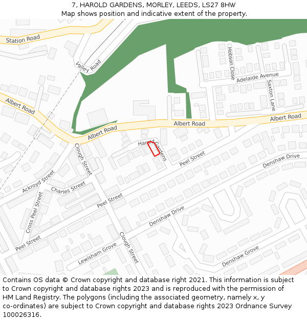 7, HAROLD GARDENS, MORLEY, LEEDS, LS27 8HW: Location map and indicative extent of plot