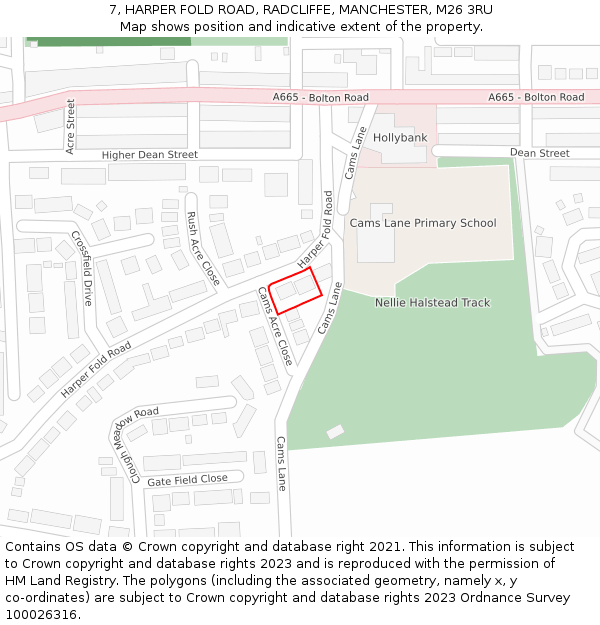 7, HARPER FOLD ROAD, RADCLIFFE, MANCHESTER, M26 3RU: Location map and indicative extent of plot