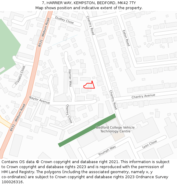 7, HARRIER WAY, KEMPSTON, BEDFORD, MK42 7TY: Location map and indicative extent of plot