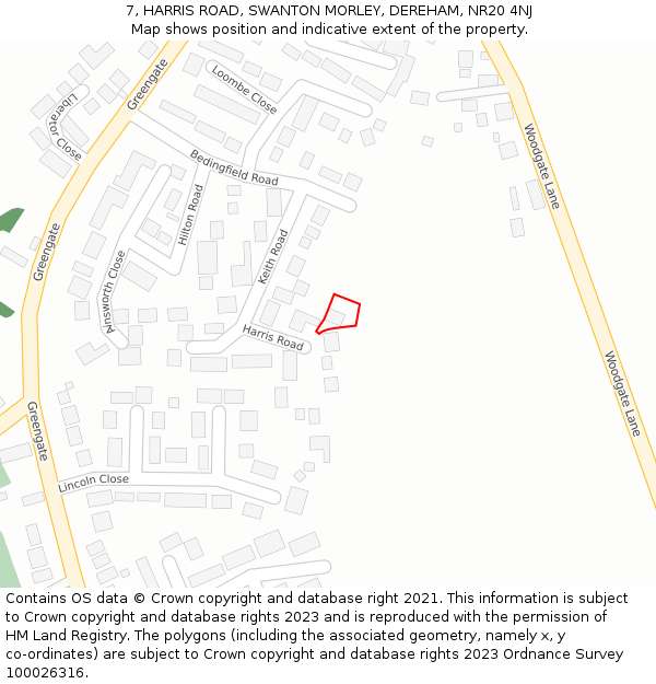 7, HARRIS ROAD, SWANTON MORLEY, DEREHAM, NR20 4NJ: Location map and indicative extent of plot