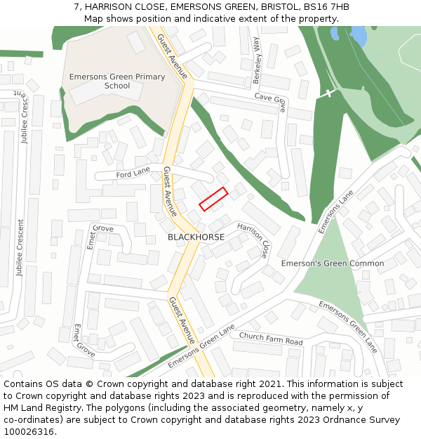 7, HARRISON CLOSE, EMERSONS GREEN, BRISTOL, BS16 7HB: Location map and indicative extent of plot