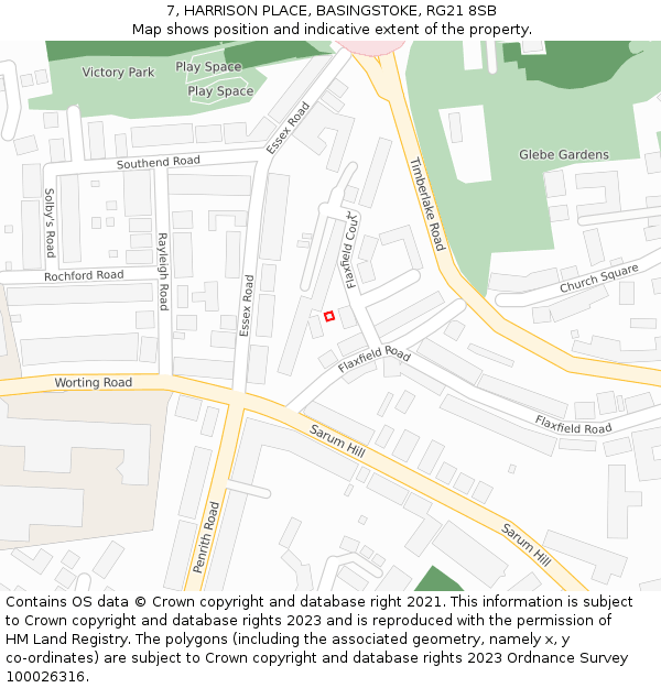 7, HARRISON PLACE, BASINGSTOKE, RG21 8SB: Location map and indicative extent of plot