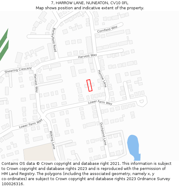 7, HARROW LANE, NUNEATON, CV10 0FL: Location map and indicative extent of plot