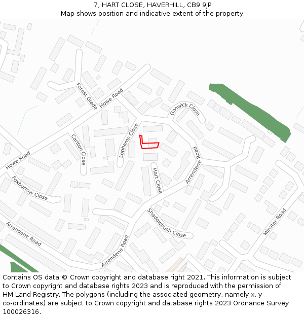 7, HART CLOSE, HAVERHILL, CB9 9JP: Location map and indicative extent of plot