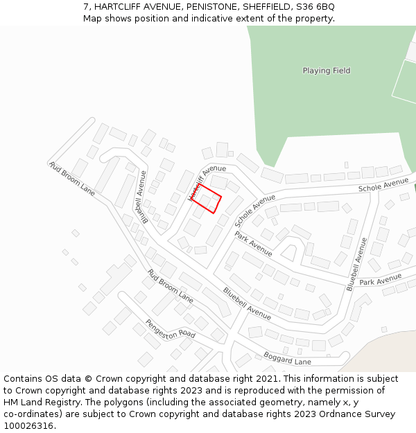 7, HARTCLIFF AVENUE, PENISTONE, SHEFFIELD, S36 6BQ: Location map and indicative extent of plot