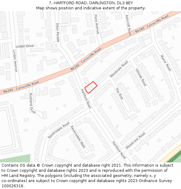 7, HARTFORD ROAD, DARLINGTON, DL3 8EY: Location map and indicative extent of plot