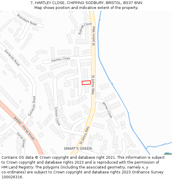 7, HARTLEY CLOSE, CHIPPING SODBURY, BRISTOL, BS37 6NN: Location map and indicative extent of plot