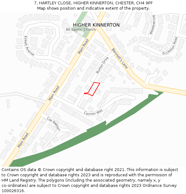7, HARTLEY CLOSE, HIGHER KINNERTON, CHESTER, CH4 9PF: Location map and indicative extent of plot