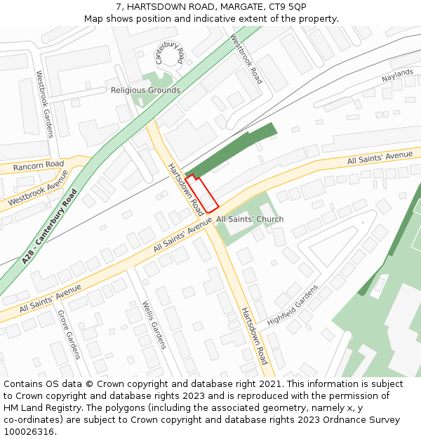7, HARTSDOWN ROAD, MARGATE, CT9 5QP: Location map and indicative extent of plot