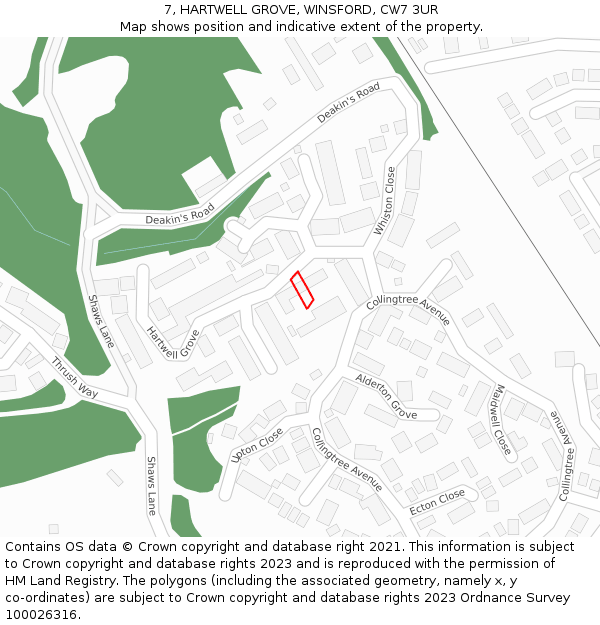 7, HARTWELL GROVE, WINSFORD, CW7 3UR: Location map and indicative extent of plot