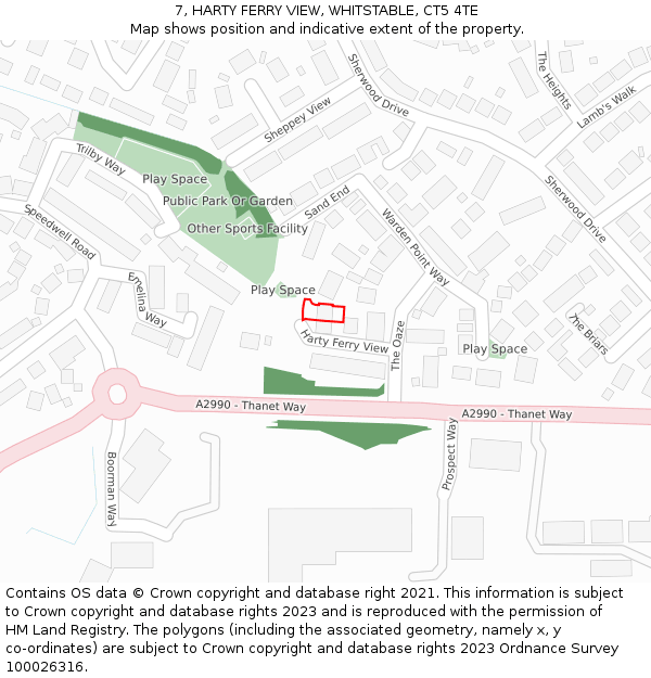 7, HARTY FERRY VIEW, WHITSTABLE, CT5 4TE: Location map and indicative extent of plot