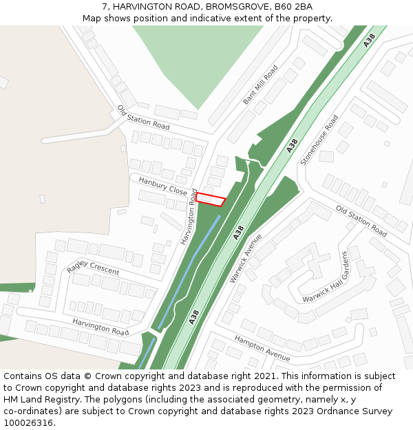 7, HARVINGTON ROAD, BROMSGROVE, B60 2BA: Location map and indicative extent of plot