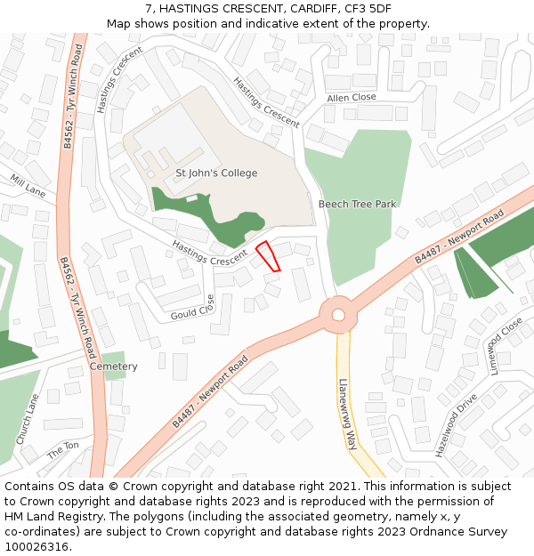 7, HASTINGS CRESCENT, CARDIFF, CF3 5DF: Location map and indicative extent of plot