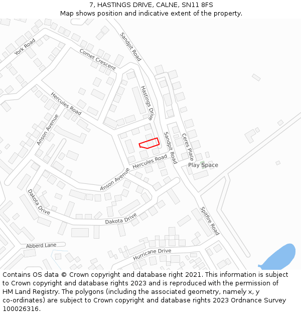 7, HASTINGS DRIVE, CALNE, SN11 8FS: Location map and indicative extent of plot