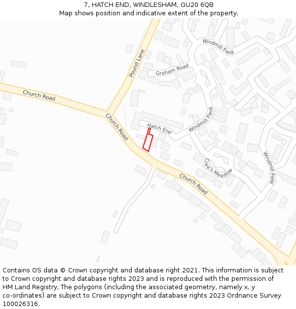 7, HATCH END, WINDLESHAM, GU20 6QB: Location map and indicative extent of plot