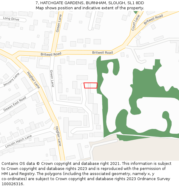 7, HATCHGATE GARDENS, BURNHAM, SLOUGH, SL1 8DD: Location map and indicative extent of plot